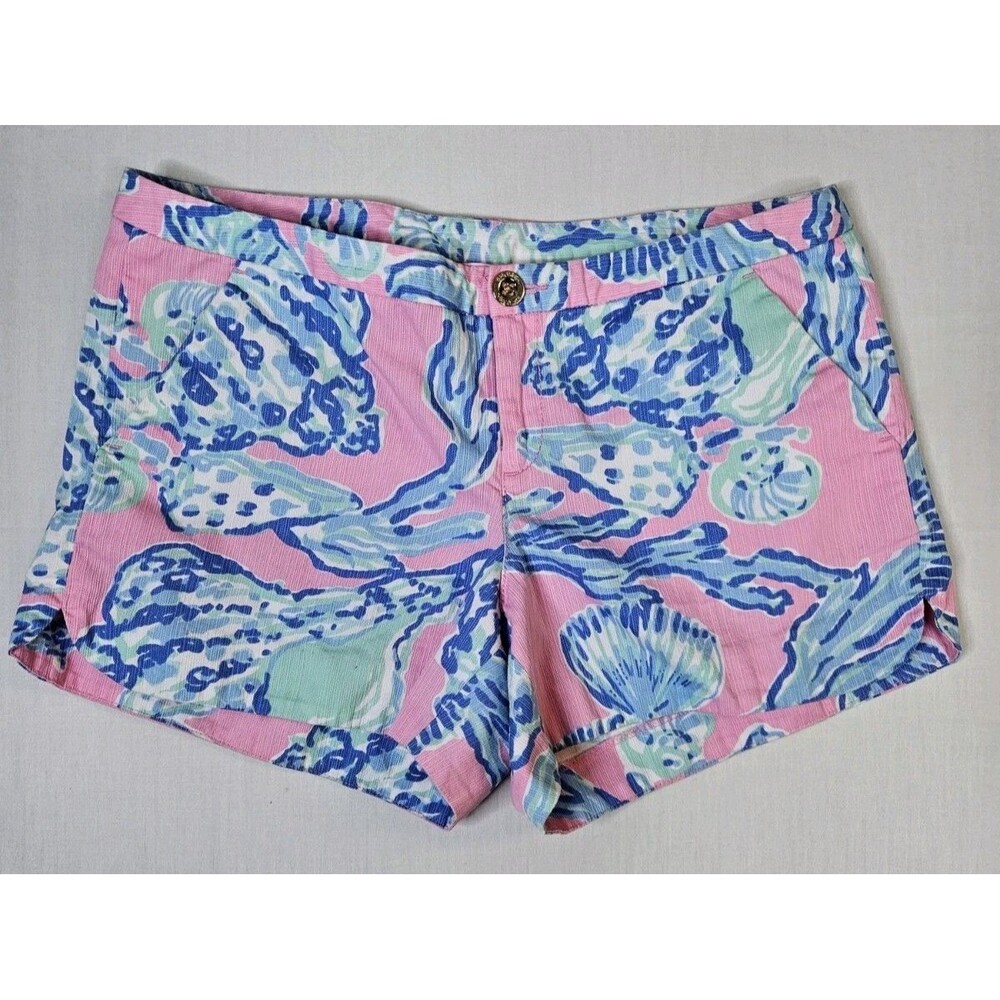 Lilly Pulitzer Adie Shorts Women's Size 4 Pink Pout Barefoot Princess Blue Shell
